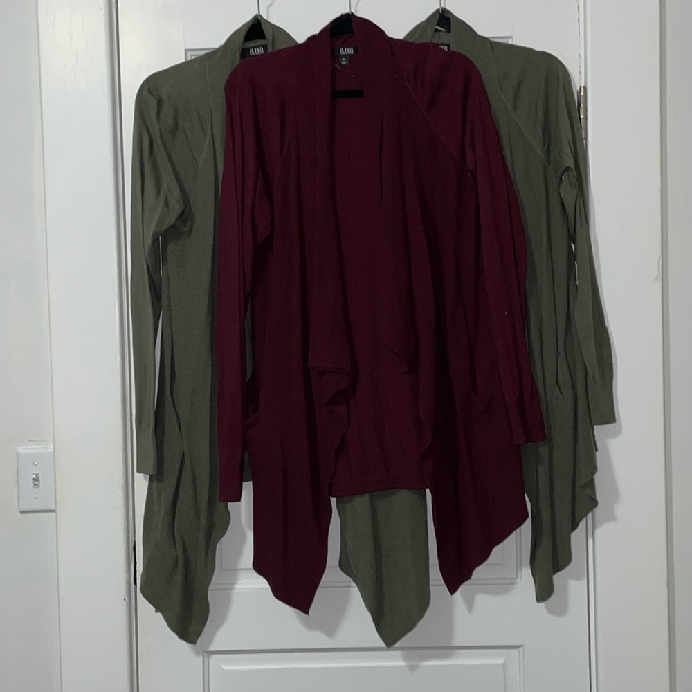 a.n.a. Burgundy and Olive Open Front Sweaters